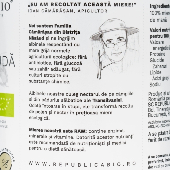 Miere de mană crudă, ecologică 700g