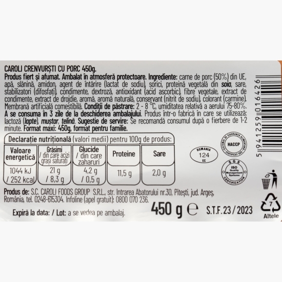 Crenvurști de porc 450g