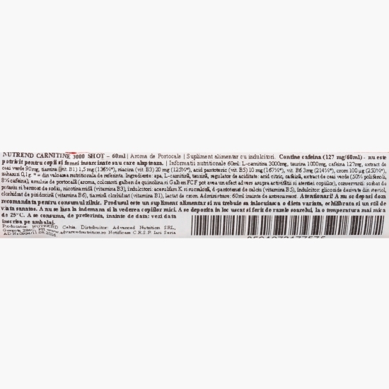 Carnitină lichidă shot 3000, aromă portocale, fără zahăr, 60ml