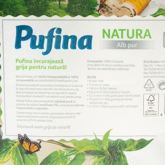 Hârtie igienică Natura Alb pur 3 straturi 6 role