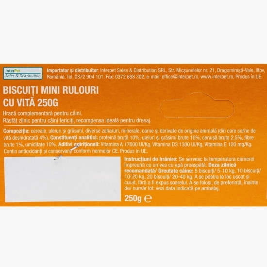 Biscuiți pentru câini mini rulouri cu vită 250g