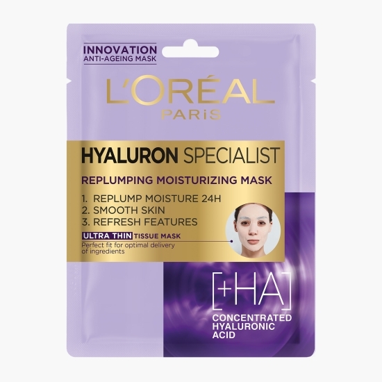 Mască șervețel hidratantă pentru volumul tenului cu efect antirid, Hyaluron Specialist,30g