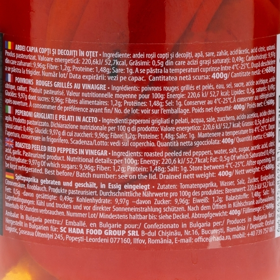 Ardei capia copți și decojiți în oțet 680g
