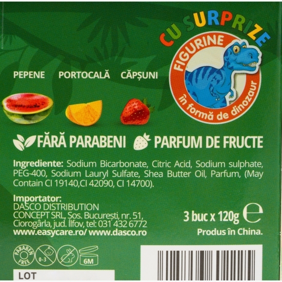 Bombe de baie ou de dinozaur cu surprize, parfum fructe, 3 buc