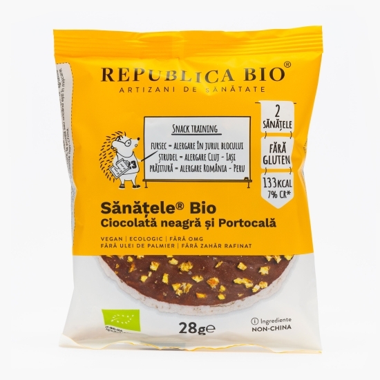 Snack Sănățele eco cu ciocolată neagră și portocală, fără gluten 28g