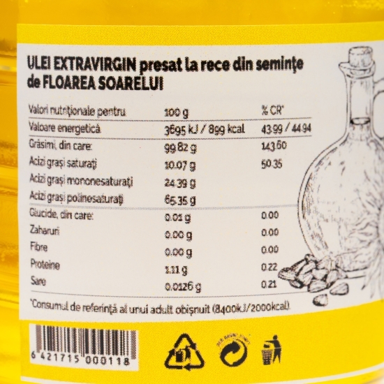 Ulei extravirgin de floarea-soarelui, presat la rece 0.5l