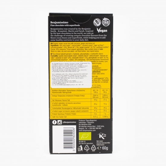 Ciocolată eco vegană cu curcuma și ghimbir 60g