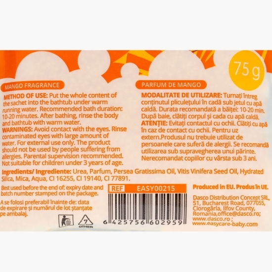 Perle de baie cu parfum de mango, cu uree și uleiuri din semințe de struguri și avocado, +3 ani, 75g