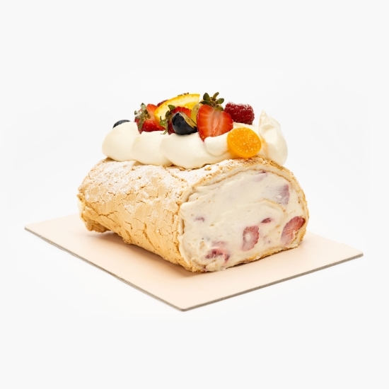 Ruladă de bezea cu cremă de vanilie, căpșuni și zmeură 250g