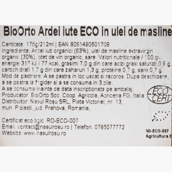 Ardei iute eco în ulei de măsline 175g