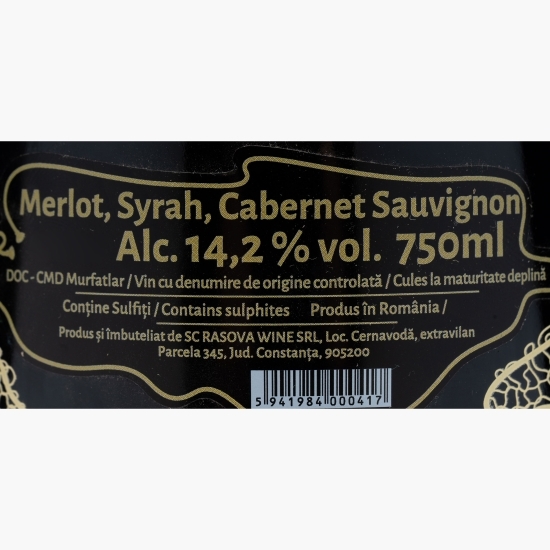 Vin roșu sec Merlot, Syrah & Cabernet Sauvignon, 14.2%, 750ml 	