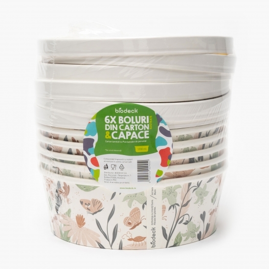 Boluri de carton cu capace albe 6 buc, 1200ml 