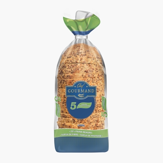 Pâine 5 semințe, făinuri și cereale, feliată 700g