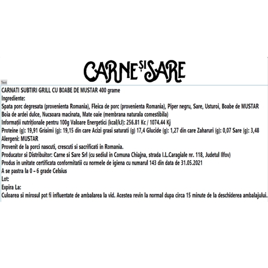 Cârnați subțiri grill cu boabe de muștar 400g