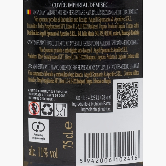 Vin spumant alb demisec, 11%, 0.75l