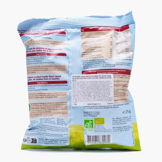 Gustare crocantă cu orez și linte ECO fără gluten, pentru copii, +8 luni, 25g