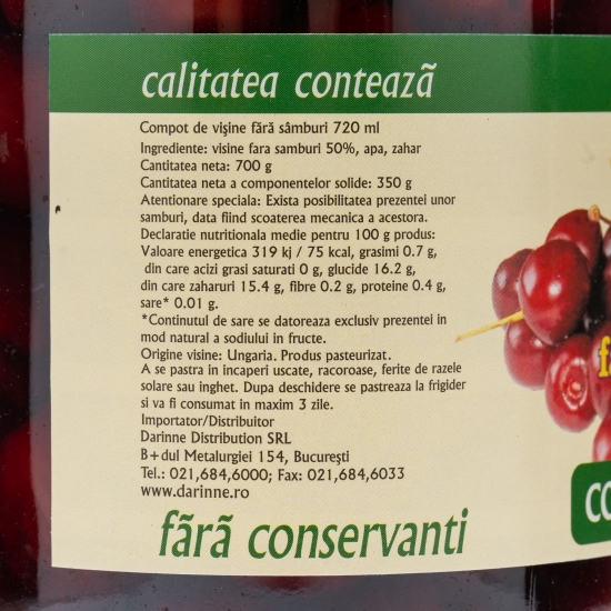 Compot de vișine fără sâmburi 720ml