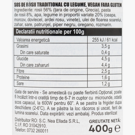 Sos de roșii tradițional cu legume 400g
