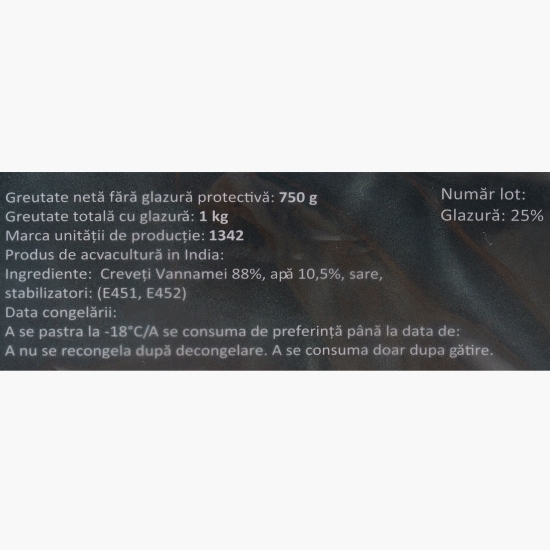 Creveți Vannamei decorticați cruzi 31/40, 1 kg