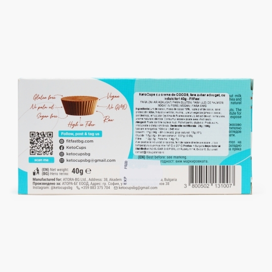 Cupe de ciocolată vegană, cu cremă de cocos, fără zahăr și fără gluten, KetoCups, 2x20g