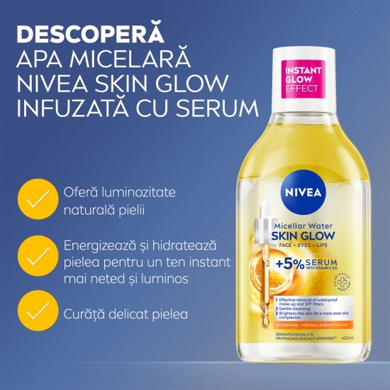 Apă micelară Skin Glow infuzată cu serum cu efect de iluminare, 400 ml 