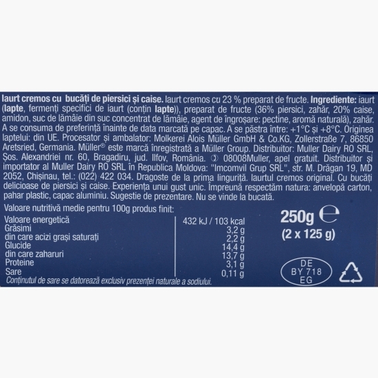 Pachet iaurt cu bucăți de piersici și caise 2x125g