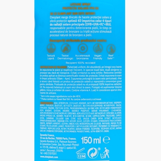 Loțiune spray pentru protecție solară Protect&Tan SPF 50, 150ml