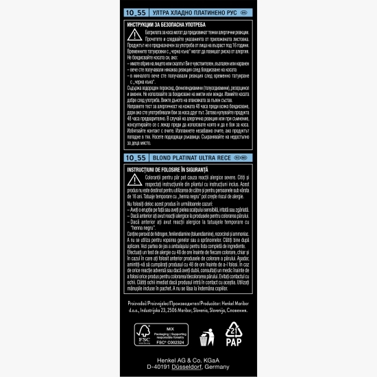 Vopsea de păr permanentă Cool and Ashy, 10-55 blond platinat ultra rece 115ml