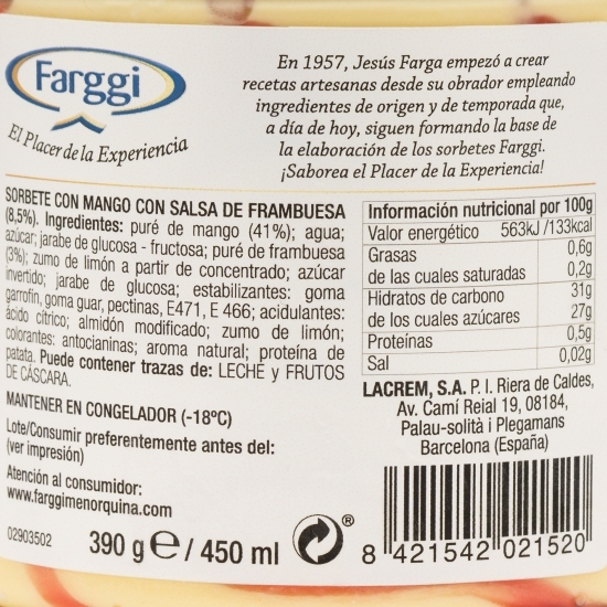 Sorbet de mango cu sos de zmeură 450ml