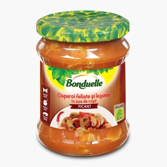 Ciuperci feliate și legume în sos de roșii picant 500ml