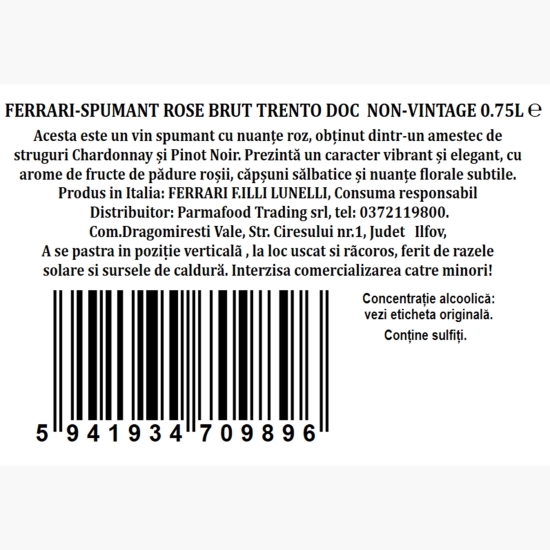 Vin spumant rose brut Trento D.O.C., 12.5%, 750ml