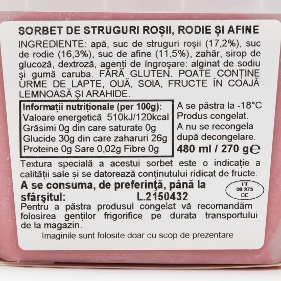 Sorbet de rodie, struguri roșii, afine 270g