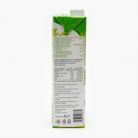 Smântână lichidă UHT pentru gătit 20% grăsime, 1l