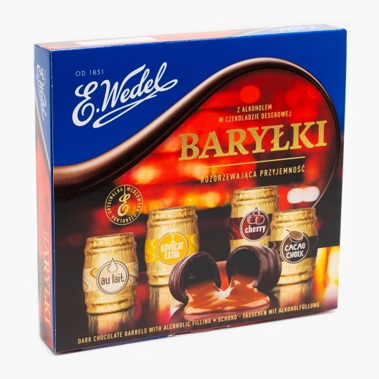 Butoiașe de ciocolată neagră cu umplutură de alcool 200g