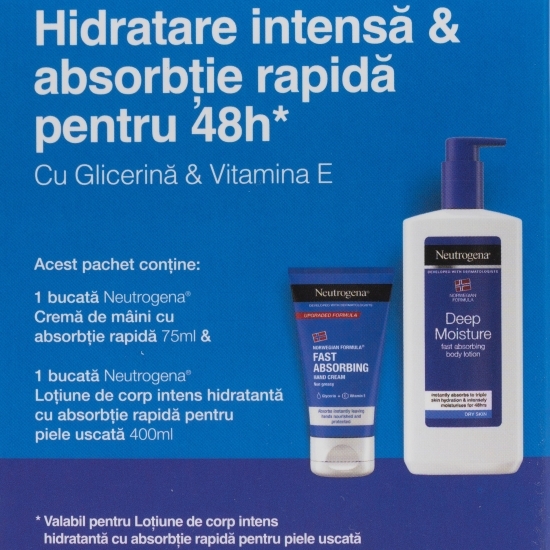 Set cadou Formula Norvegiană: Loțiune de corp intens hidratantă cu absorbție rapidă pentru pielea uscată 400ml și  Cremă de mâini cu absorbție rapidă 75ml