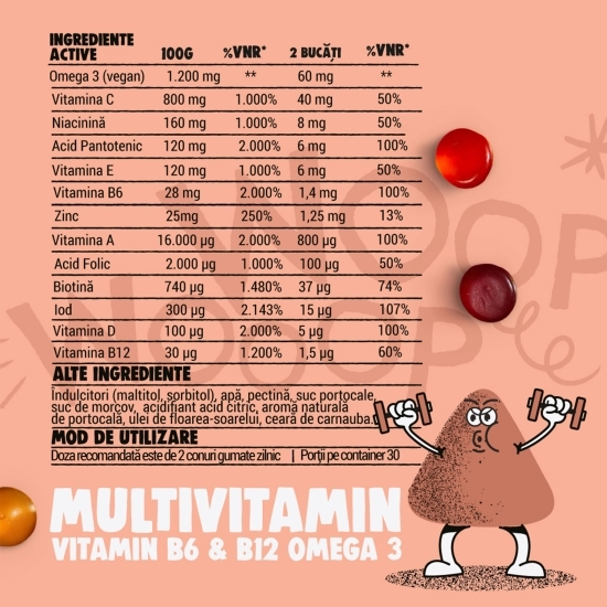Jeleuri gumate Multivitamine cu Omega 3, 60 buc
