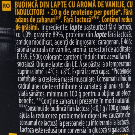 Budincă proteică cu aromă de vanilie, fără zahăr adăugat, 200g