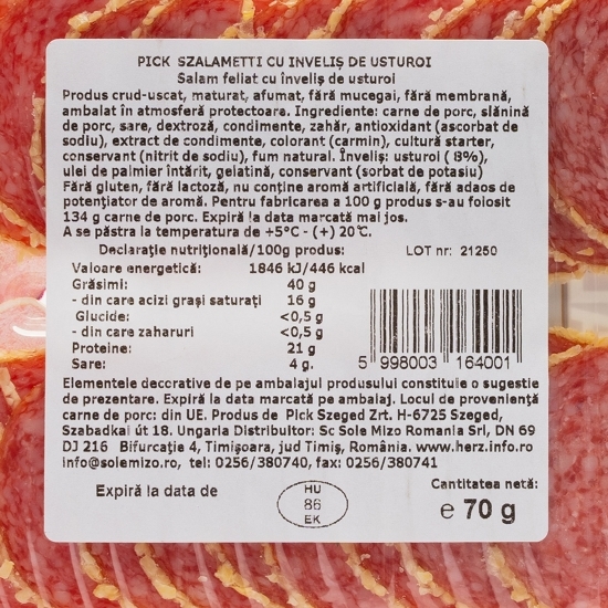 Salam cu înveliș de usturoi, felii, 70g