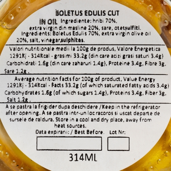 Hribi tăiați în ulei 314ml