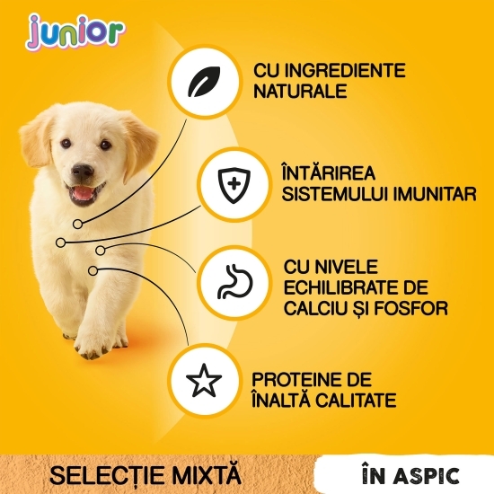 Hrană umedă pentru câini juniori, 4x100g, selecție de carne cu orez în aspic