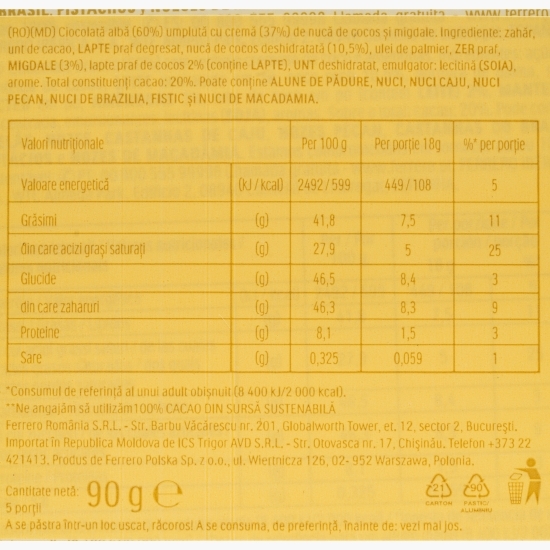 Ciocolată albă cu migdale și cocos 90g