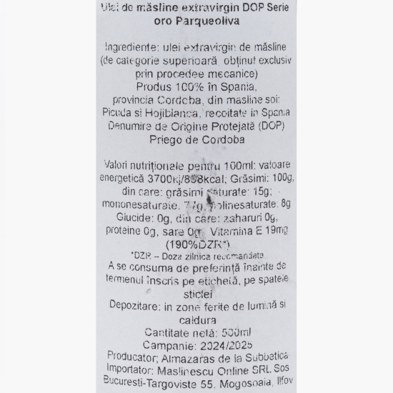 Ulei de măsline extravirgin DOP Parqueoliva Oro, 0.5l