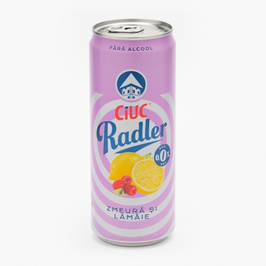 Bere fără alcool aromatizată cu gust de zmeură și lămâie doză 0.33l