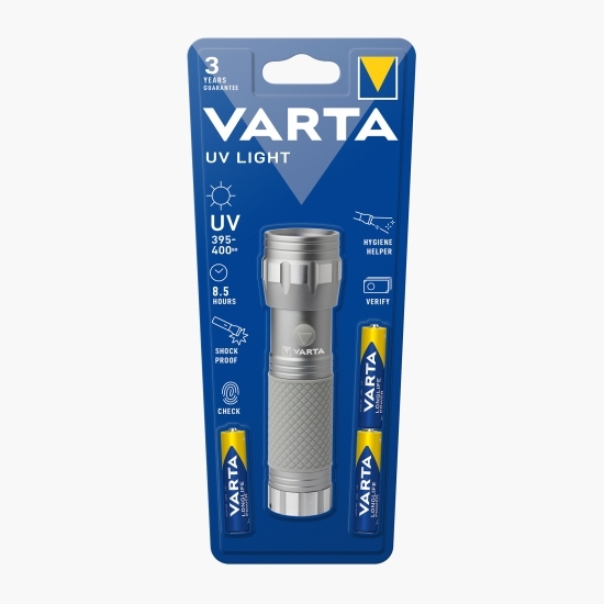 Lanternă UV aluminiu, baterii 3 x AAA incluse