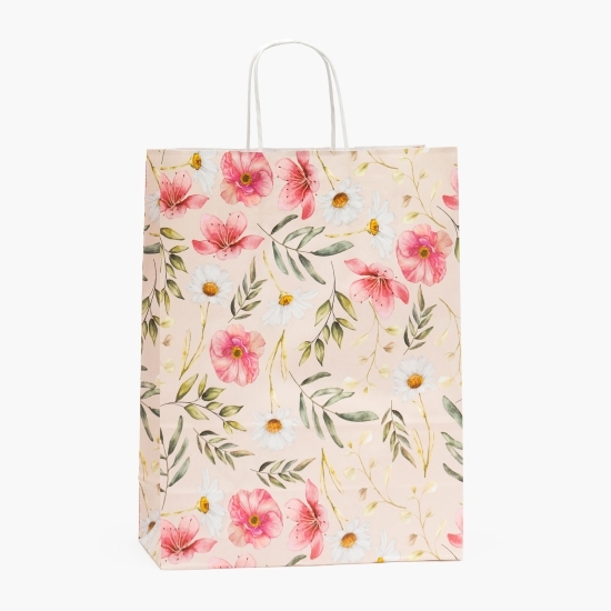 Pungă cadou cu model floral, mare, 35 x 26 x 12cm