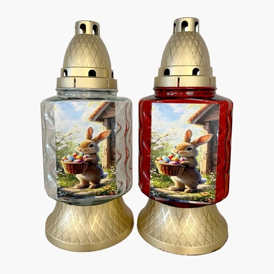 Candelă din sticlă model iepure, alb sau roșu