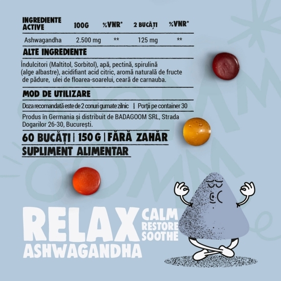 Jeleuri gumate cu Ashwagandha Relax, 60 buc