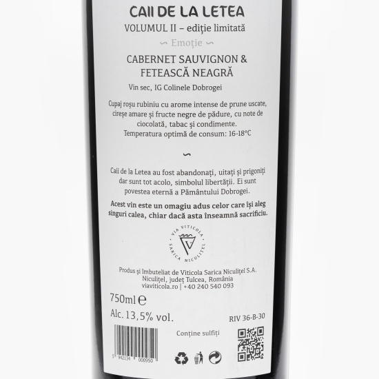 Vin roșu sec Cabernet Sauvignon & Fetească Neagră Vol II, 13.5%, 750ml