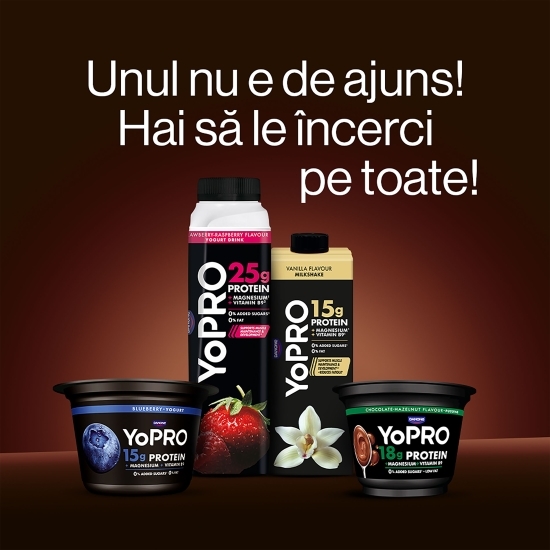Iaurt de băut cu gust de cacao, bogat în proteine, fără zahăr adăugat, 0.5% grăsime, 300g