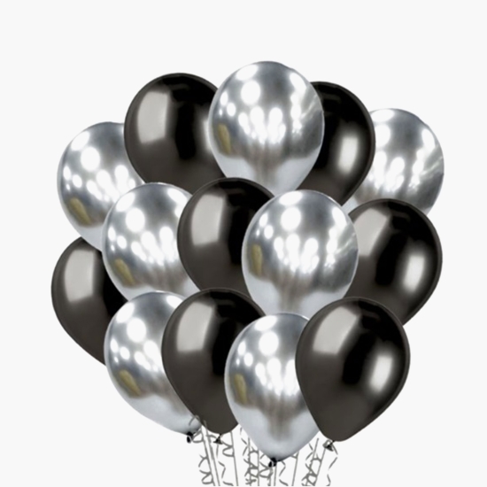 Set 10 baloane latex, 23 cm, negru/argintiu